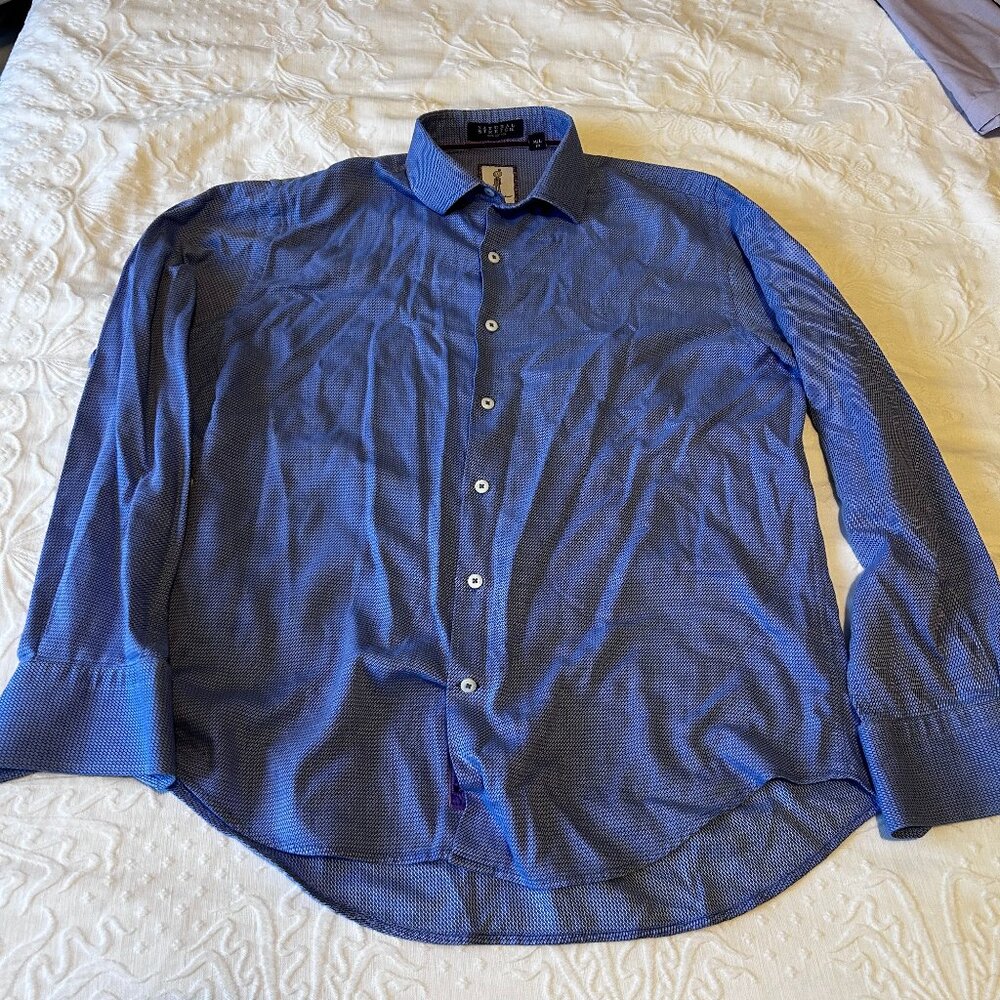 Robert Graham Men's Blue Textured Weave Casual Button-Down Shirt M/L